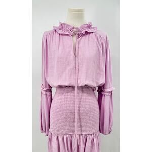 Elliatt Lavender Linen Bodycon Smocked Mini Dress Tassel Ruffle Pink Large